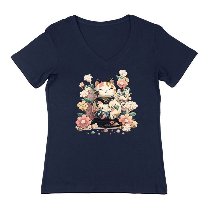 T-shirt Col V Maneki Neko