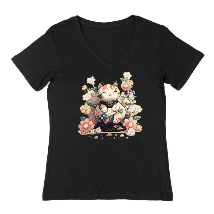 T-shirt Col V Maneki Neko